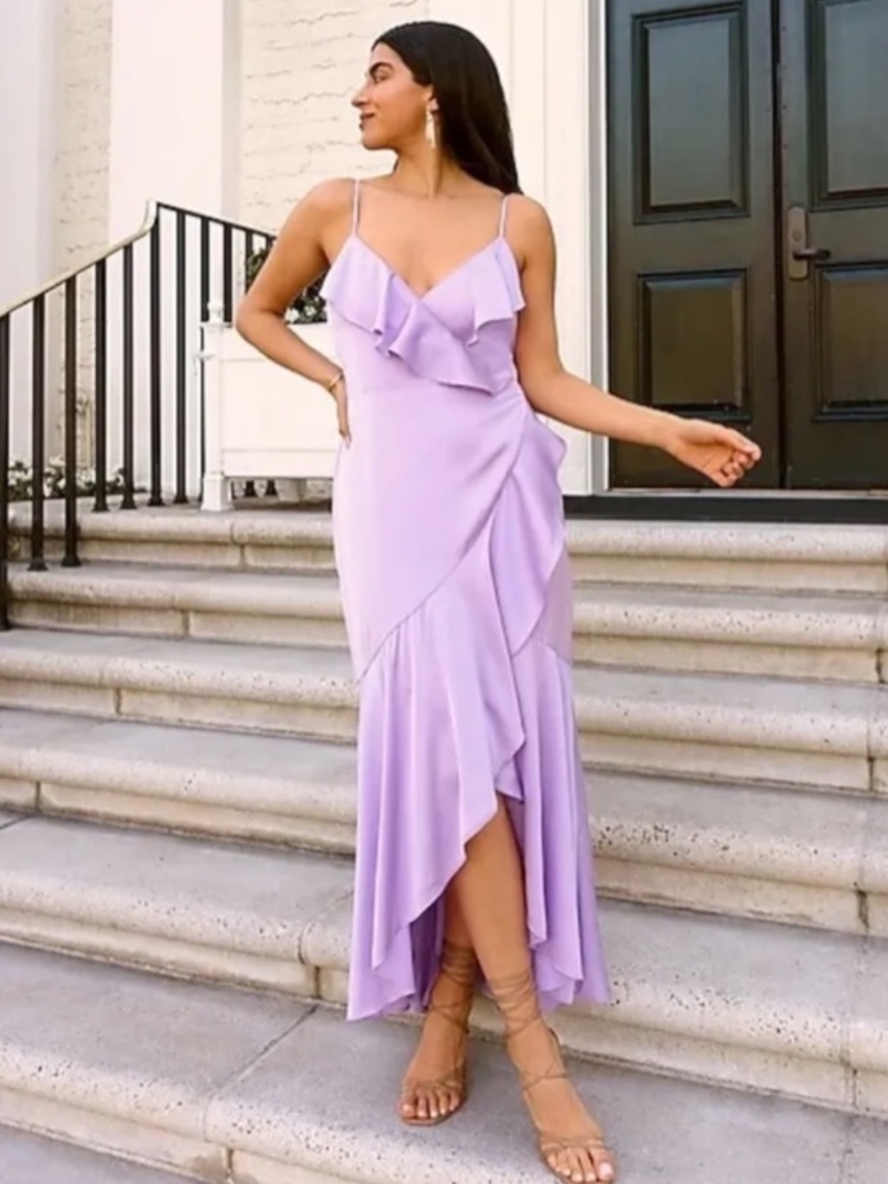 Express Lilac Purple Satin Ruffle Wrap Front High-Low Maxi Dress